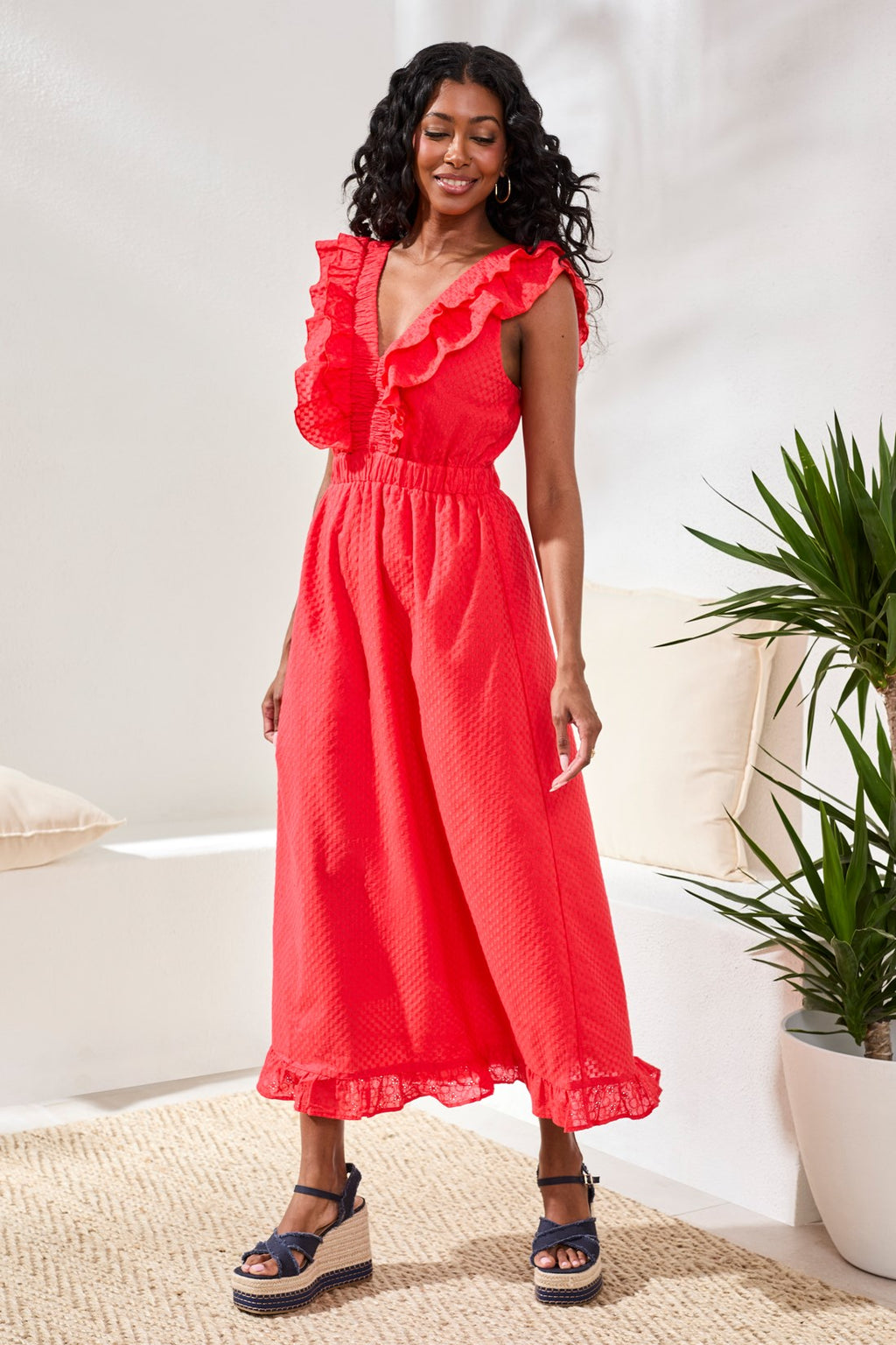 Cotton Maxi Dress With Back Cutout-Coralred – Tribal® Fashion