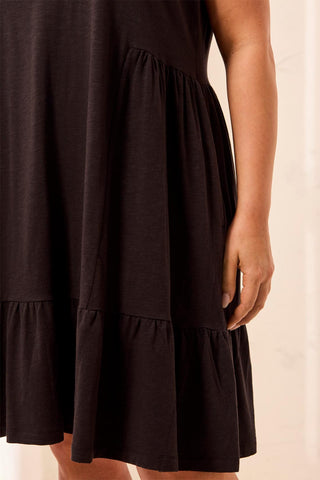 Size Inclusive Soft Slub Knit V-Neck Dress-Black