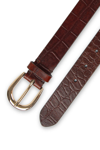 HARPER - Croc-Embossed Leather Harness Buckle Belt-Cognac