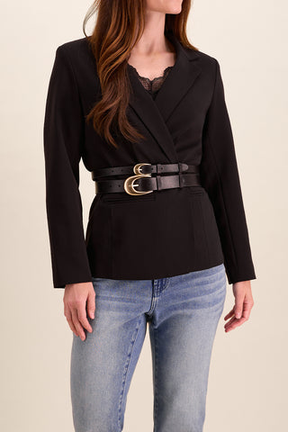 LORI - Ceinture double en cuir à boucles dorées-Noir