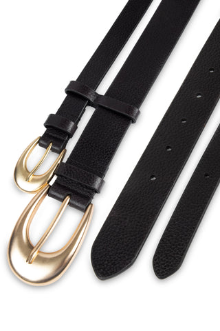 LORI - Ceinture double en cuir à boucles dorées-Noir