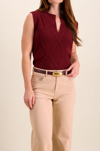 MARIA - Ceinture double en cuir embossé effet croco à plaque ovale-Burgundy