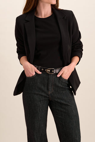 EMMA - Ceinture harnais en cuir noir ornée d’œillets dorés-Noir