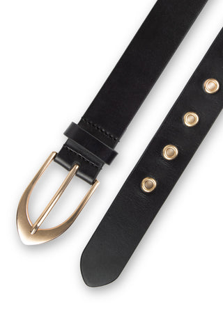 EMMA - Ceinture harnais en cuir noir ornée d’œillets dorés-Noir