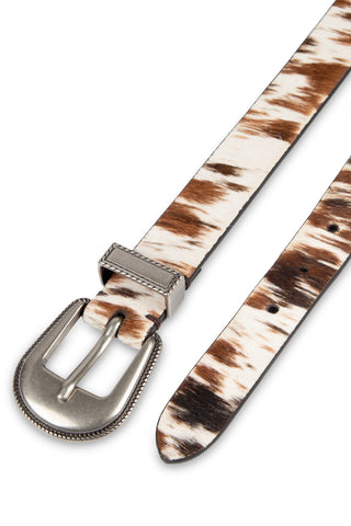 BILLY - Cow Print Haircalf Double Buckle Belt-Cow
