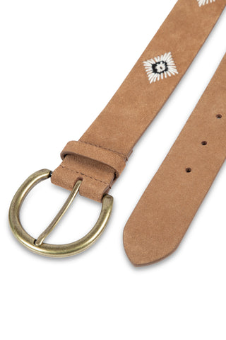 LENNON - Tan Suede Western Harness Belt with Concho Details-Tan