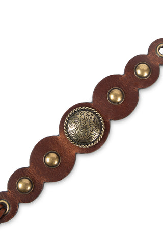 CARLY - Leather Tie Belt with Vintage Concho Details-Tan