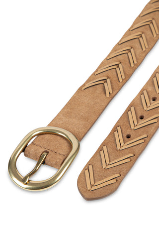 MACKENZIE - Laced Suede Leather Belt with Classic Buckle-Tan