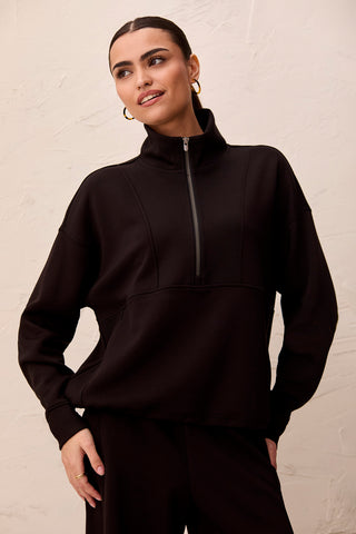 TECHNO LUX Quarter-Zip Funnel Neck Pullover-Black