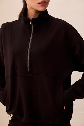 TECHNO LUX Quarter-Zip Funnel Neck Pullover-Black