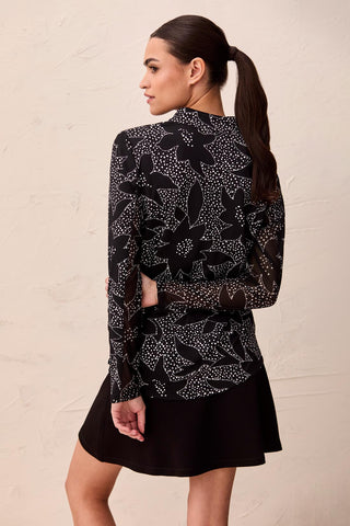 UPF 50+ High Performance Quarter-Zip Long Sleeve Pullover-Black floral