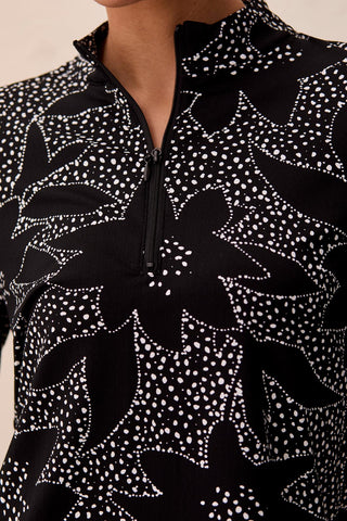 UPF 50+ High Performance Quarter-Zip Long Sleeve Pullover-Black floral