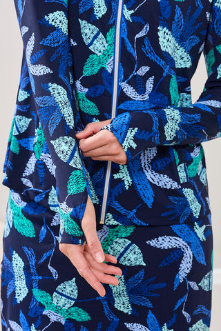 UPF 50+ High Performance Mesh Mock-Neck Zip-Up Cardigan With Thumbholes-Blue surf