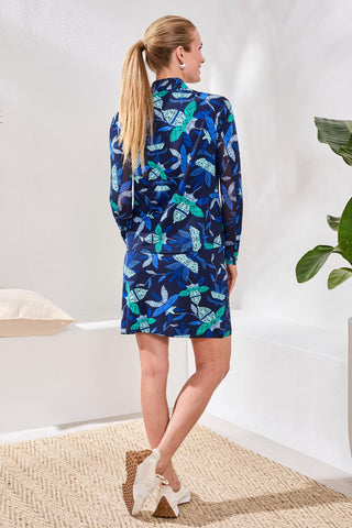 UPF 50+ High Performance Mesh Mock-Neck Zip-Up Cardigan With Thumbholes-Blue surf