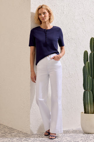 Comfort Stretch Fly Front Wide Leg Pants-White