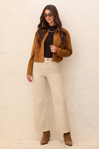 Comfort Stretch Fly Front Wide Leg Pants-Canvas