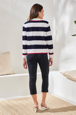 Cardigan Double Tricot À Motif Rayures Avec Col Et Poches-Bleu Jet