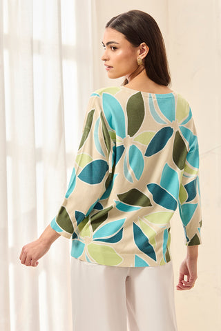 Soft Yarn Three-Quarter Sleeve Crewneck Sweater-Aqua sky