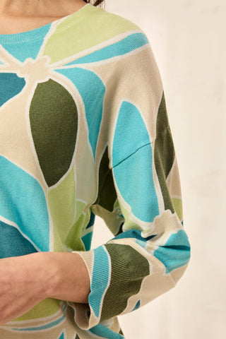 Soft Yarn Three-Quarter Sleeve Crewneck Sweater-Aqua sky
