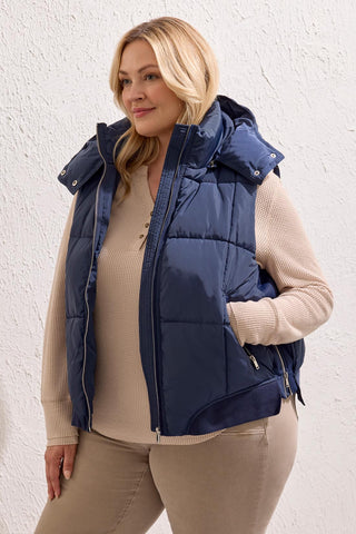 Size Inclusive Quilted Vest With Removable Hood-Sapphire