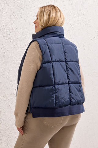 Size Inclusive Quilted Vest With Removable Hood-Sapphire