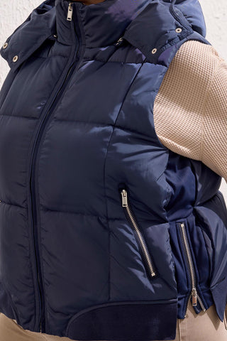 Size Inclusive Quilted Vest With Removable Hood-Sapphire