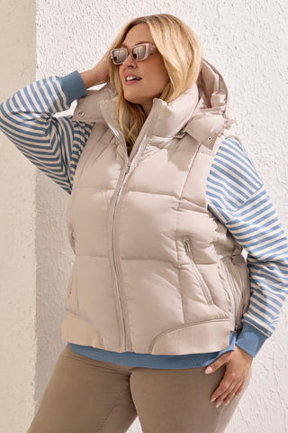Size Inclusive Quilted Vest With Removable Hood-Sanddune