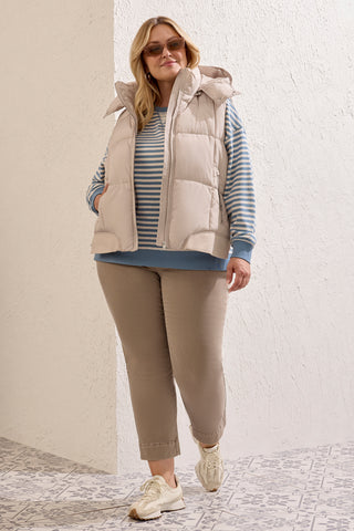 Size Inclusive Quilted Vest With Removable Hood-Sanddune
