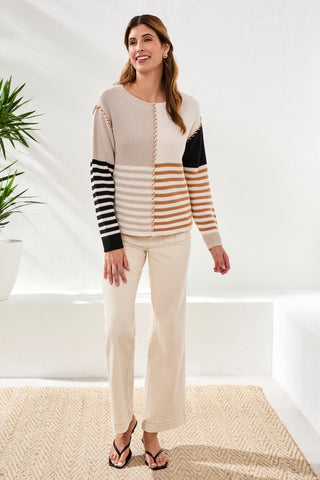 Pull À Motif Rayé Avec Encolure Bateau-Quartz