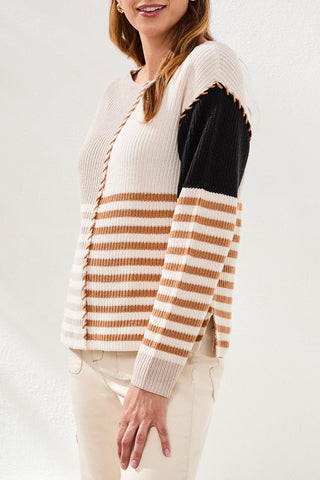 Pull À Motif Rayé Avec Encolure Bateau-Quartz