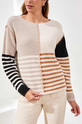 Pull À Motif Rayé Avec Encolure Bateau-Quartz