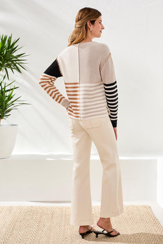 Pull À Motif Rayé Avec Encolure Bateau-Quartz