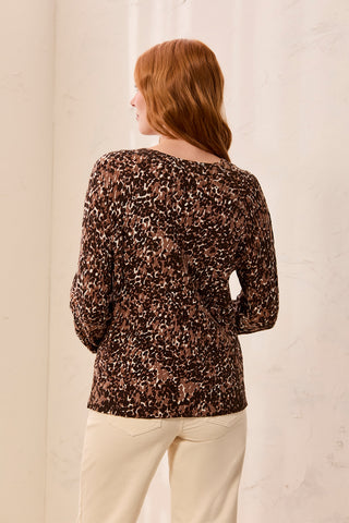 Printed Cable Cotton Crew Neck Sweater-Hickory