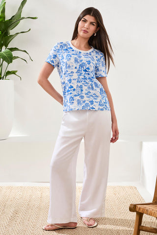 Printed Slub Knit Crew Neck Top-Royal