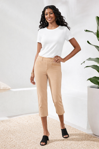 Comfort Stretch Pull-On Slim Leg Capris-Canvas