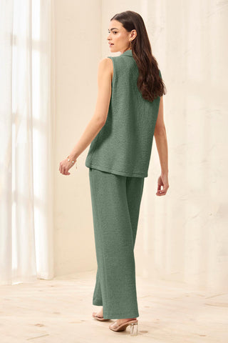Textured Sleeveless Button Down Top-Moss