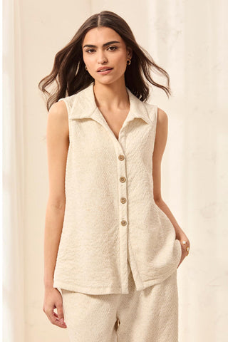 Textured Sleeveless Button Down Top-Canvas