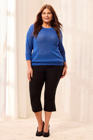 Size Inclusive 3/4 Sleeve Cotton Sweater-Turkishsea