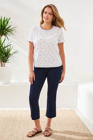 Haut En Maille Double Fil À Pois Brodés, Manches 3/4
-Blanc