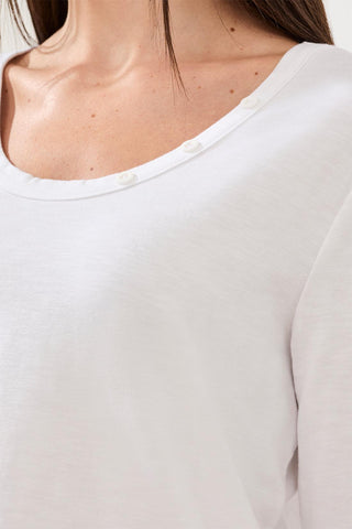 Size Inclusive Slub Knit Scoop Neck Top With Buttons-White