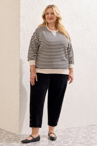 Size Inclusive Long Sleeve Crew Neck Drop Shoulder Knit Top-Black