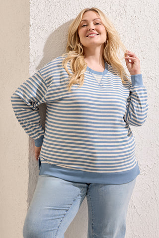 Size Inclusive Long Sleeve Crew Neck Drop Shoulder Knit Top-Blue fog
