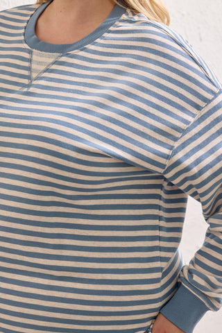 Size Inclusive Long Sleeve Crew Neck Drop Shoulder Knit Top-Blue fog
