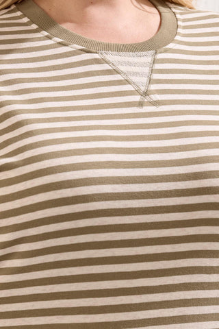 Size Inclusive Long Sleeve Contrast Combo Crew Neck Top-Fossil