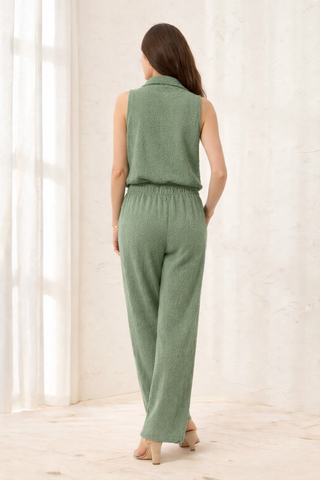 Textured Wide Leg Ankle Pant-Moss