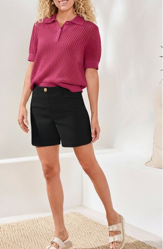 Flatten It® Button-Front Pull-On Shorts-Black