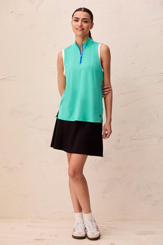 Sleeveless Zip Mock Neck Tech Top-Blue surf