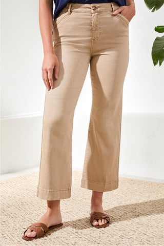 Pantalon Évasé À Broderie En Denim Stretch-Plage