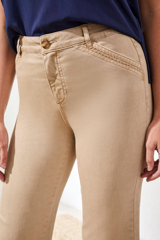 Pantalon Évasé À Broderie En Denim Stretch-Plage