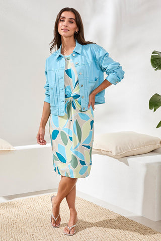Veste En Jean Stretch À Boutons-Ciel aqua